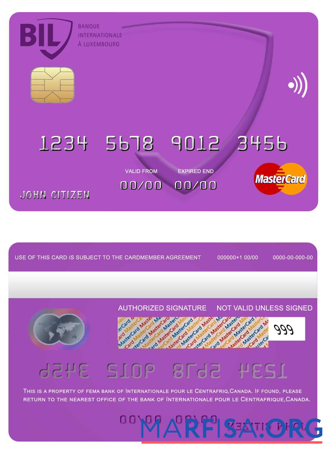 Downloadable Canada Internationale pour le Centrafrique bank mastercard real example